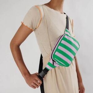 Striped Green and Pink BAGGU Puffy Fannypack
